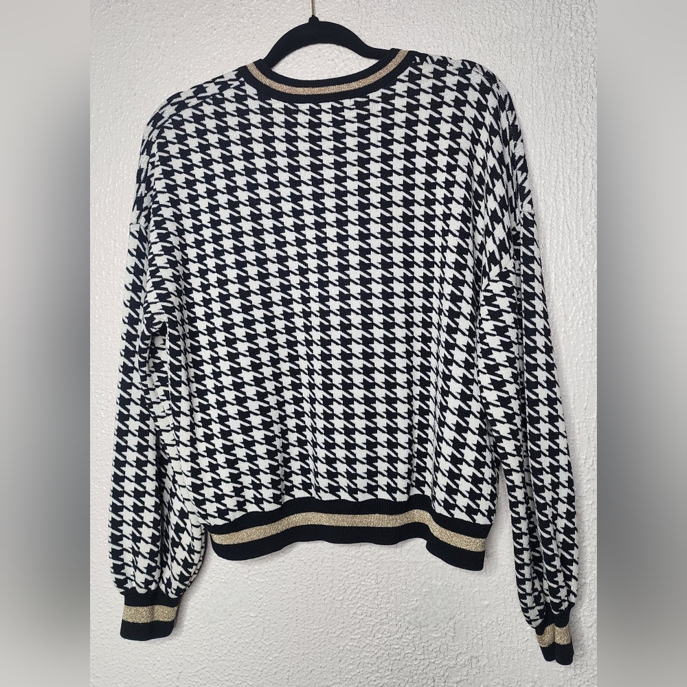 525 America Gold Metallic Black and White Houndstooth Sweater Size Small - Picture 4 of 9